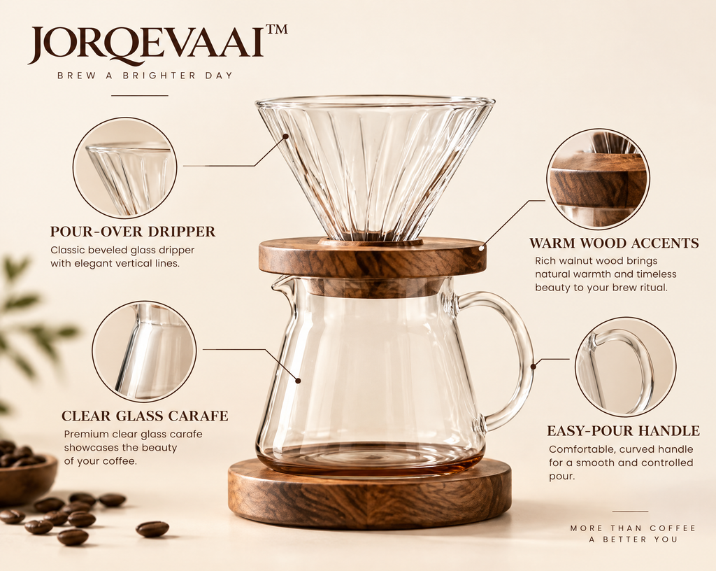 JORQEVAAI™ Arcwood Pour-Over Coffee Maker