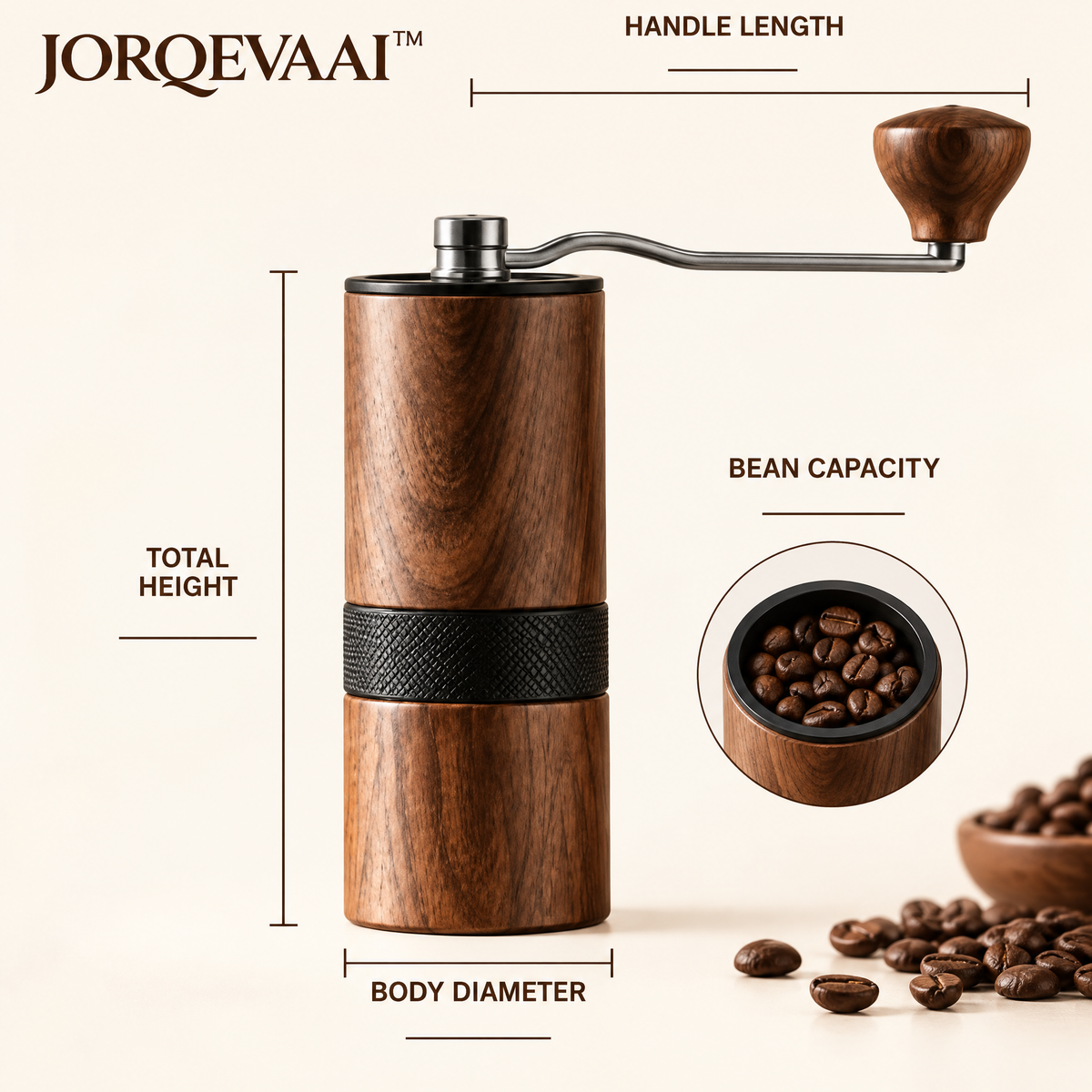 JORQEVAAI™ Walnut Hand Grinder
