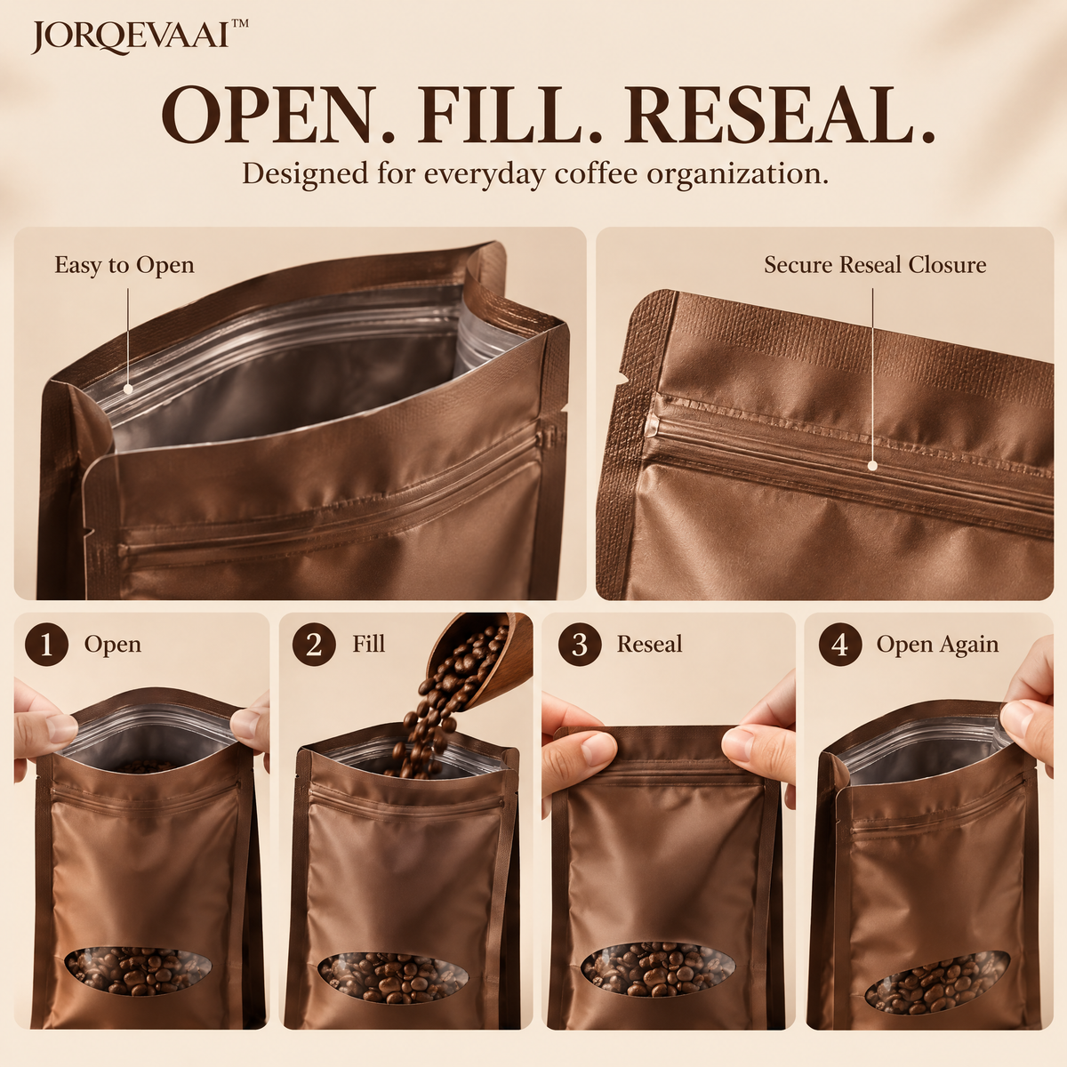 JORQEVAAI™ Coffee Storage Pouches