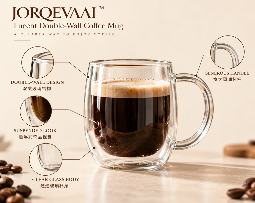 JORQEVAAI™ Lucent Double-Wall Coffee Mug